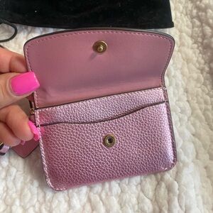 Pink metallic pebbled leather COACH card pouch💕